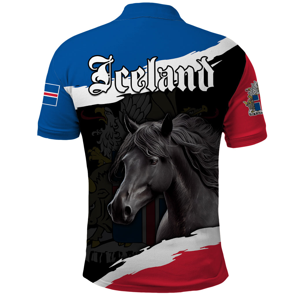 Icelandic Horse Polo Shirt Icelandic Coat of Arm Black LT9