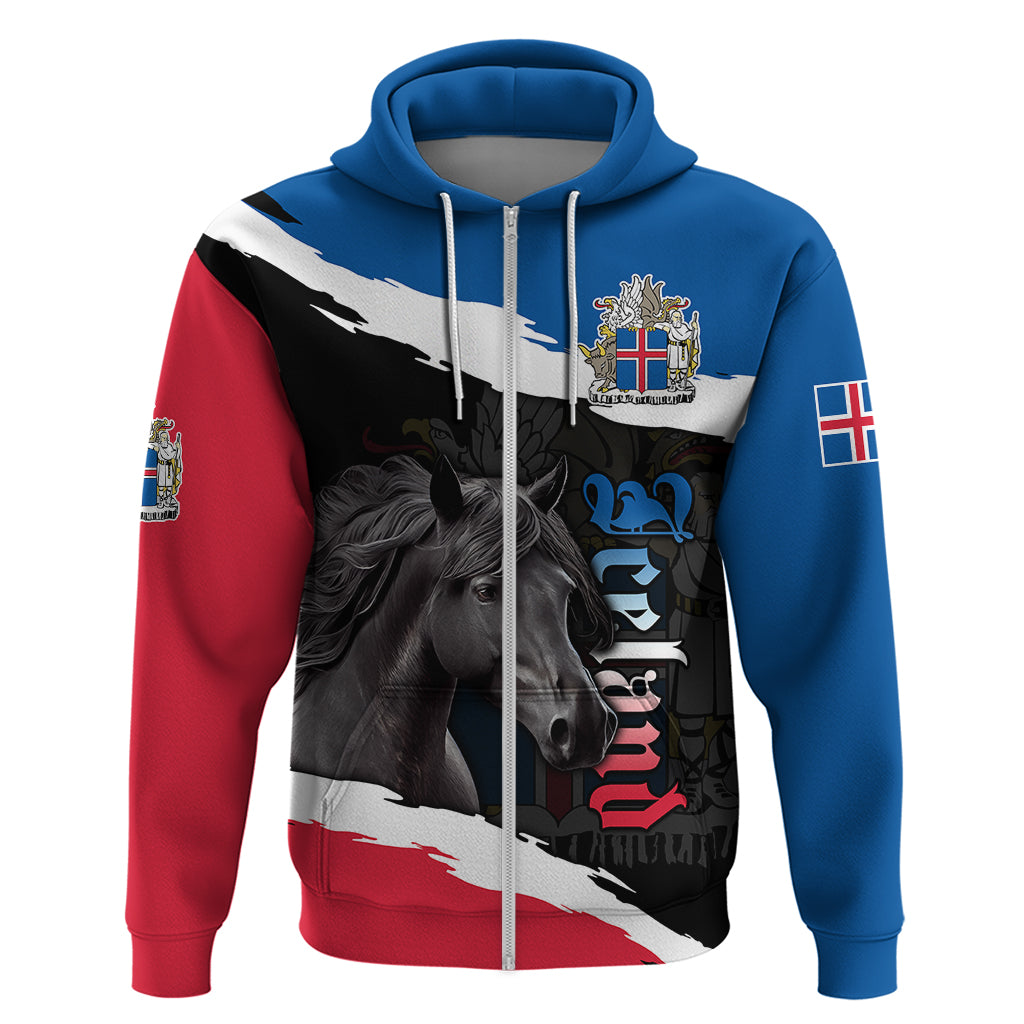 Personalised Icelandic Horse Hoodie Icelandic Coat of Arm - Black LT9