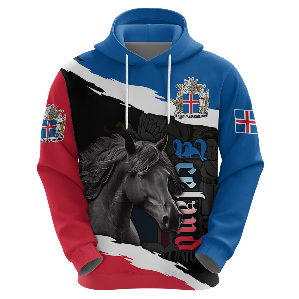 Personalised Icelandic Horse Hoodie Icelandic Coat of Arm - Black LT9