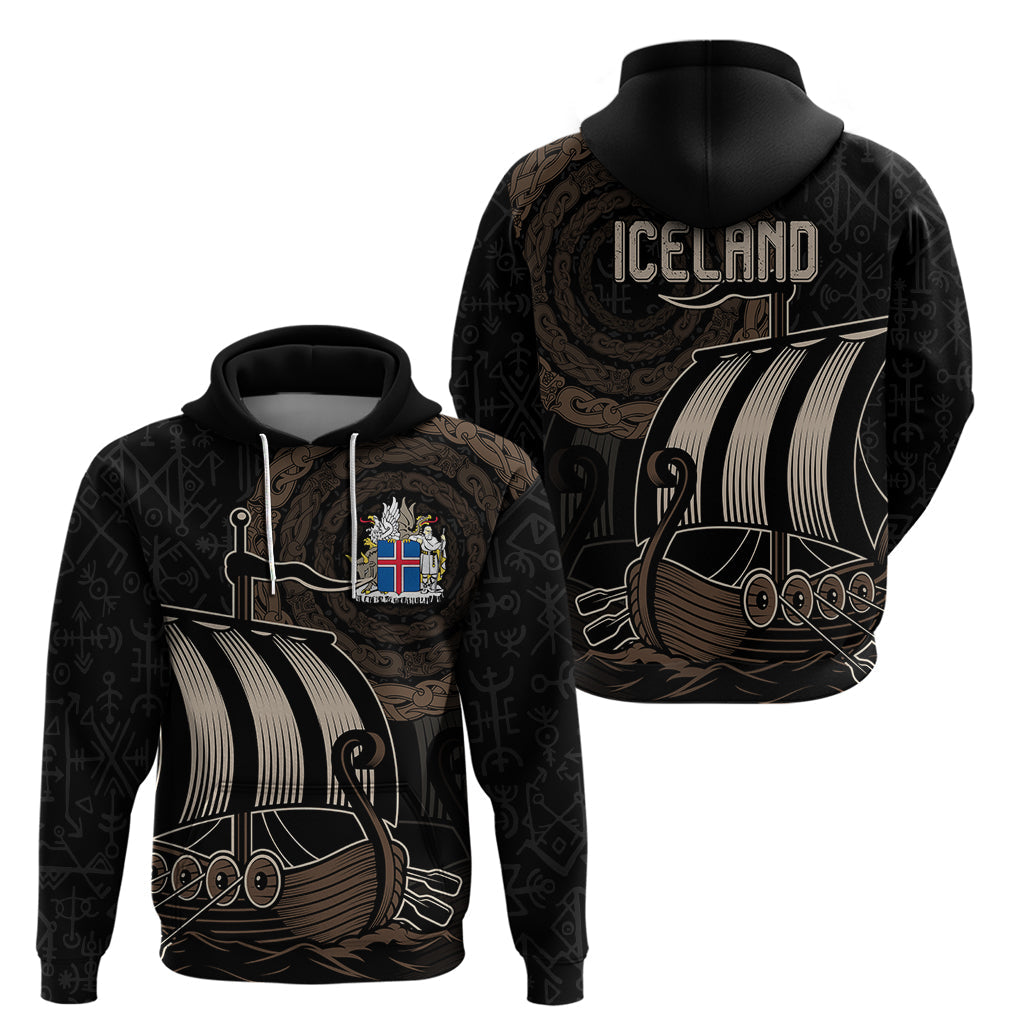 Viking Iceland Coat Of Arms Hoodie Viking Norman Ship Crossing The Sea LT9