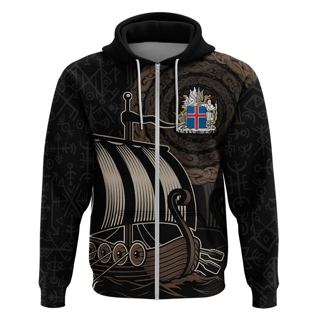 Viking Iceland Coat Of Arms Hoodie Viking Norman Ship Crossing The Sea LT9