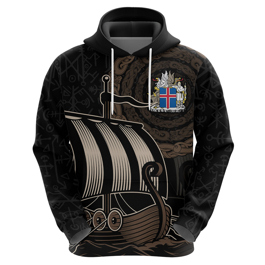 Viking Iceland Coat Of Arms Hoodie Viking Norman Ship Crossing The Sea LT9