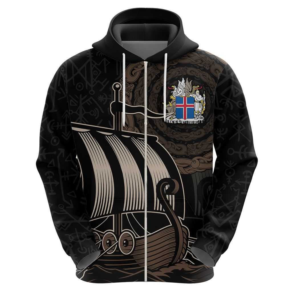Viking Iceland Coat Of Arms Hoodie Viking Norman Ship Crossing The Sea LT9