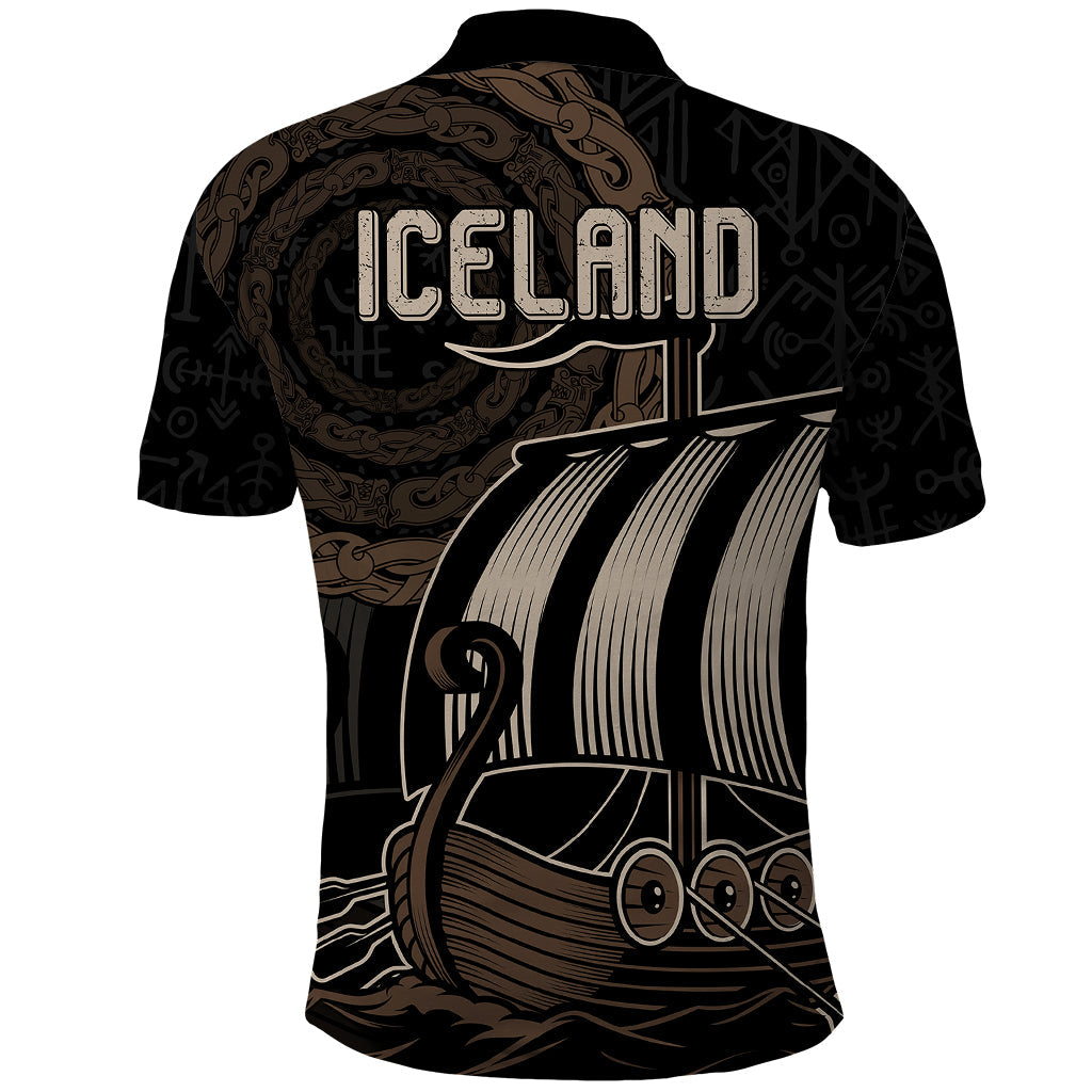 Viking Iceland Polo Shirt Coat Of Arms Viking Norman Ship Crossing The Sea LT9