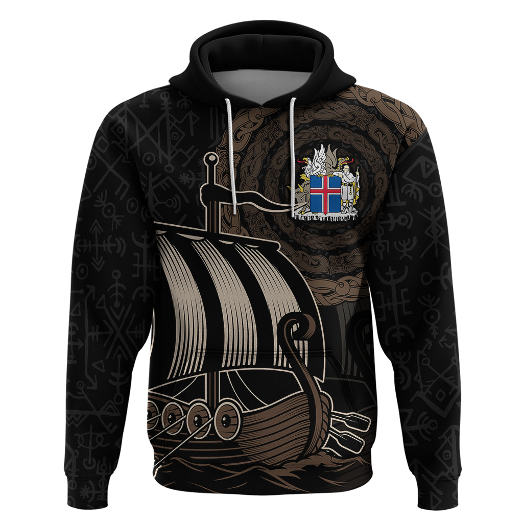 Personalised Viking Iceland Hoodie Norman Ship with Coat Of Arms Crossing The Sea LT9