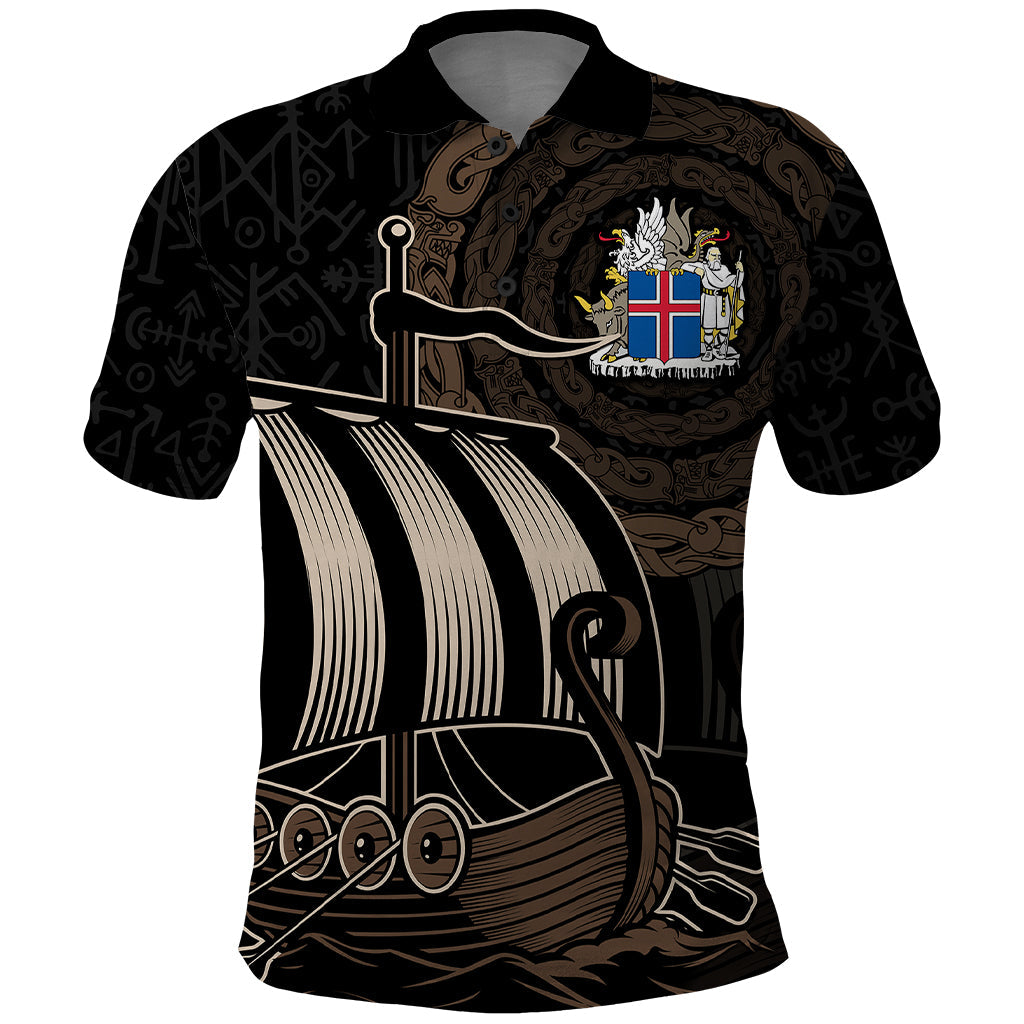Custom Viking Iceland Polo Shirt Norman Ship with Coat Of Arms Crossing The Sea LT9