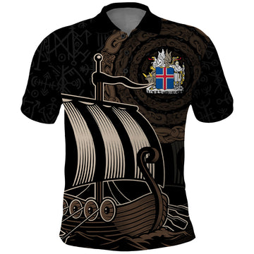 Custom Viking Iceland Polo Shirt Norman Ship with Coat Of Arms Crossing The Sea LT9