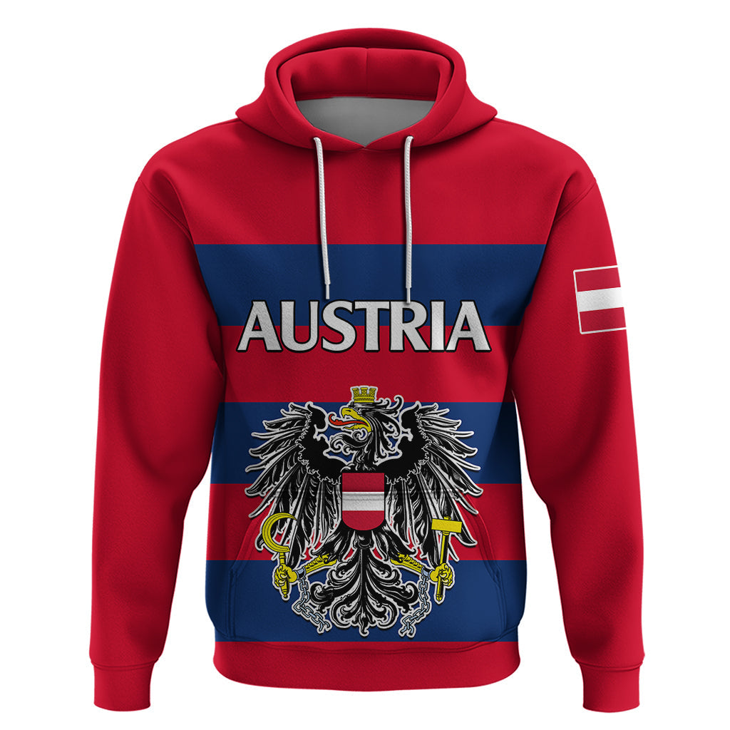 (Custom Text And Number) Austria Hoodie Austrian Coat Of Arms Minimalist Red Style LT9