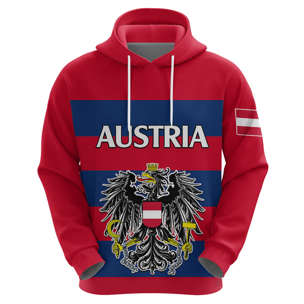 (Custom Text And Number) Austria Hoodie Austrian Coat Of Arms Minimalist Red Style LT9