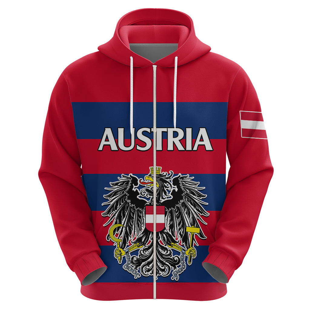 (Custom Text And Number) Austria Hoodie Austrian Coat Of Arms Minimalist Red Style LT9