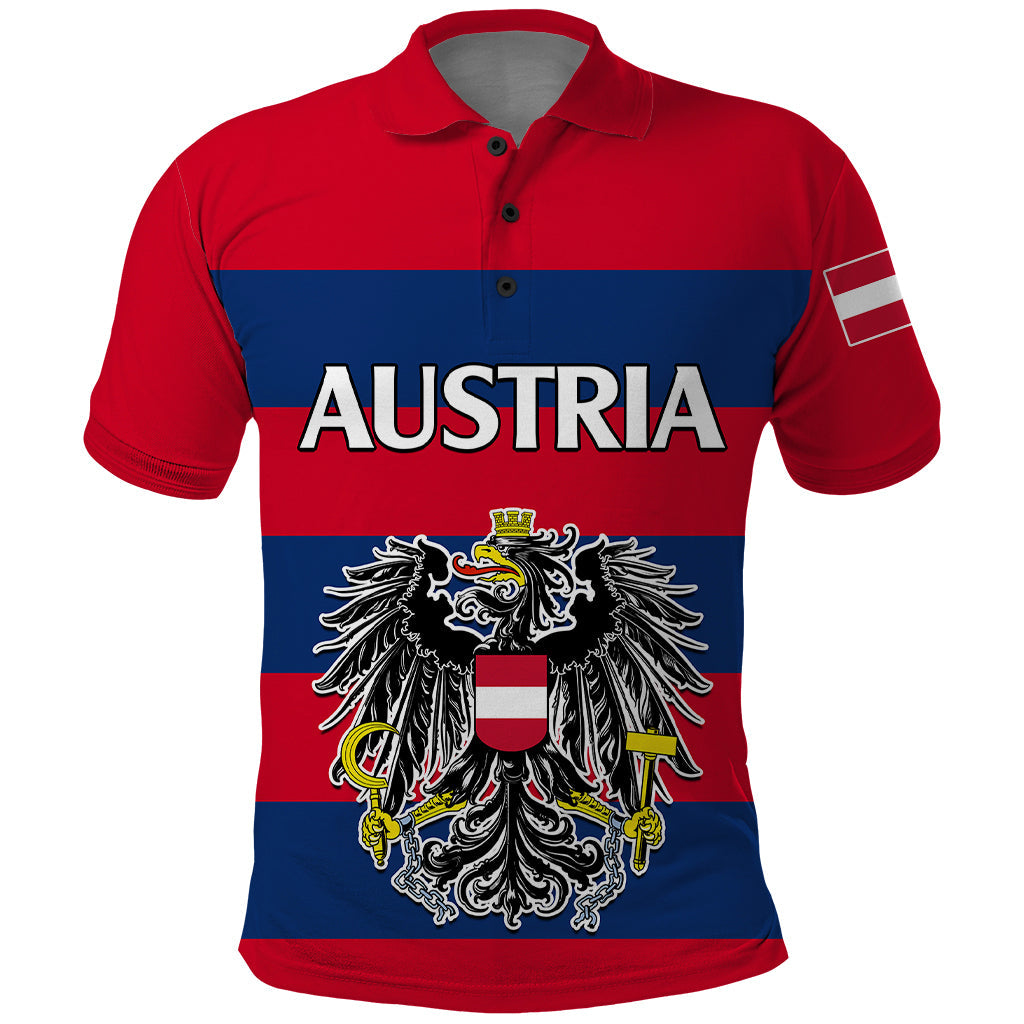 (Custom Text And Number) Austria Polo Shirt Austrian Coat Of Arms Minimalist Red Style LT9