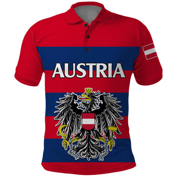 (Custom Text And Number) Austria Polo Shirt Austrian Coat Of Arms Minimalist Red Style LT9