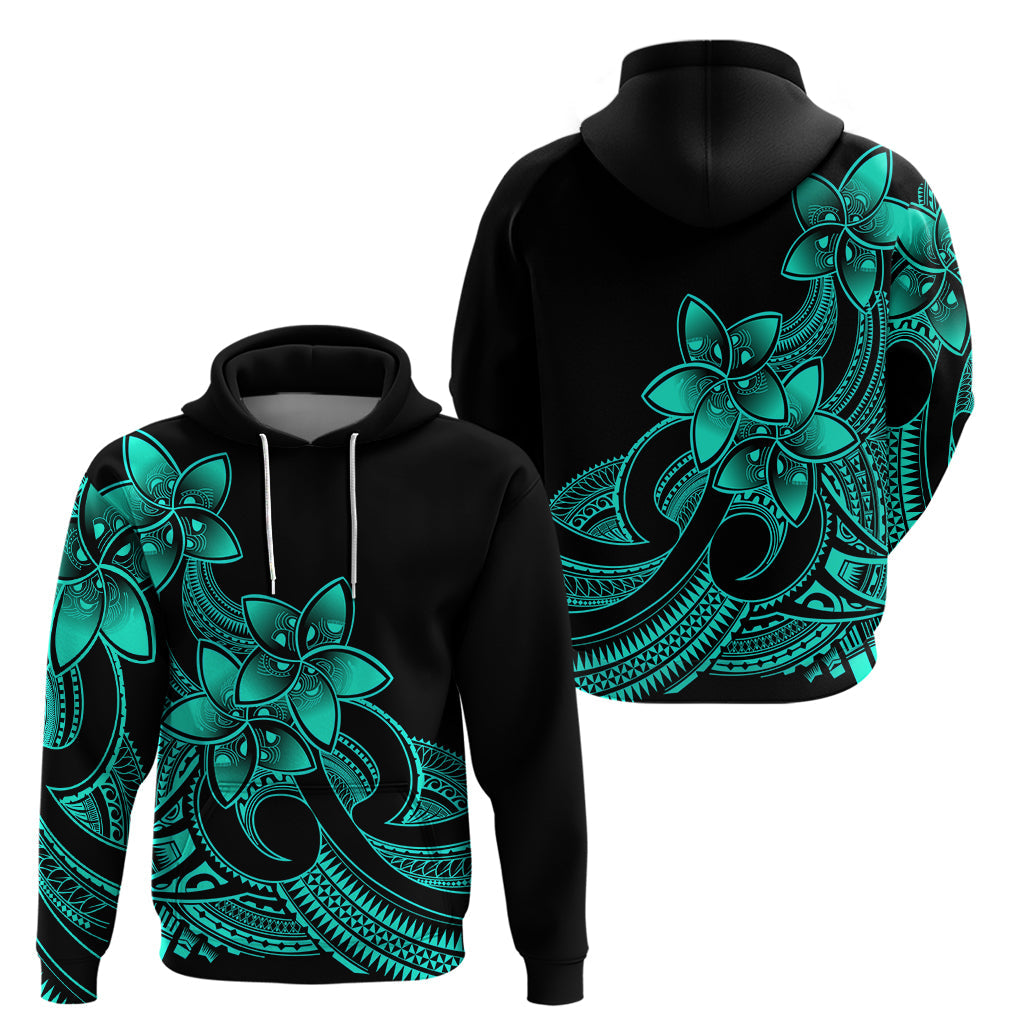 Polynesian Pride Plumeria Flowers Hoodie Polynesian Tribal Aqua Vibe LT9