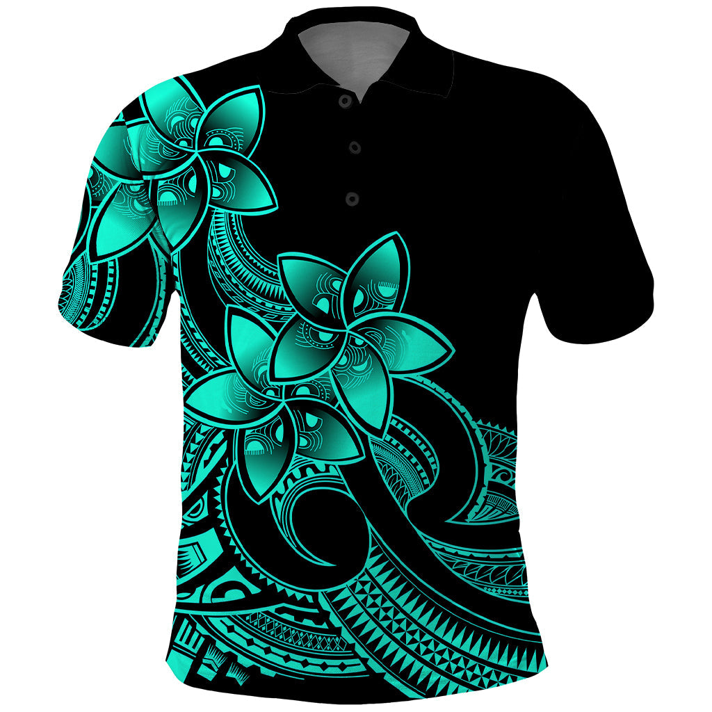 Polynesian Pride Plumeria Flowers Polo Shirt Polynesian Tribal Aqua Vibe LT9