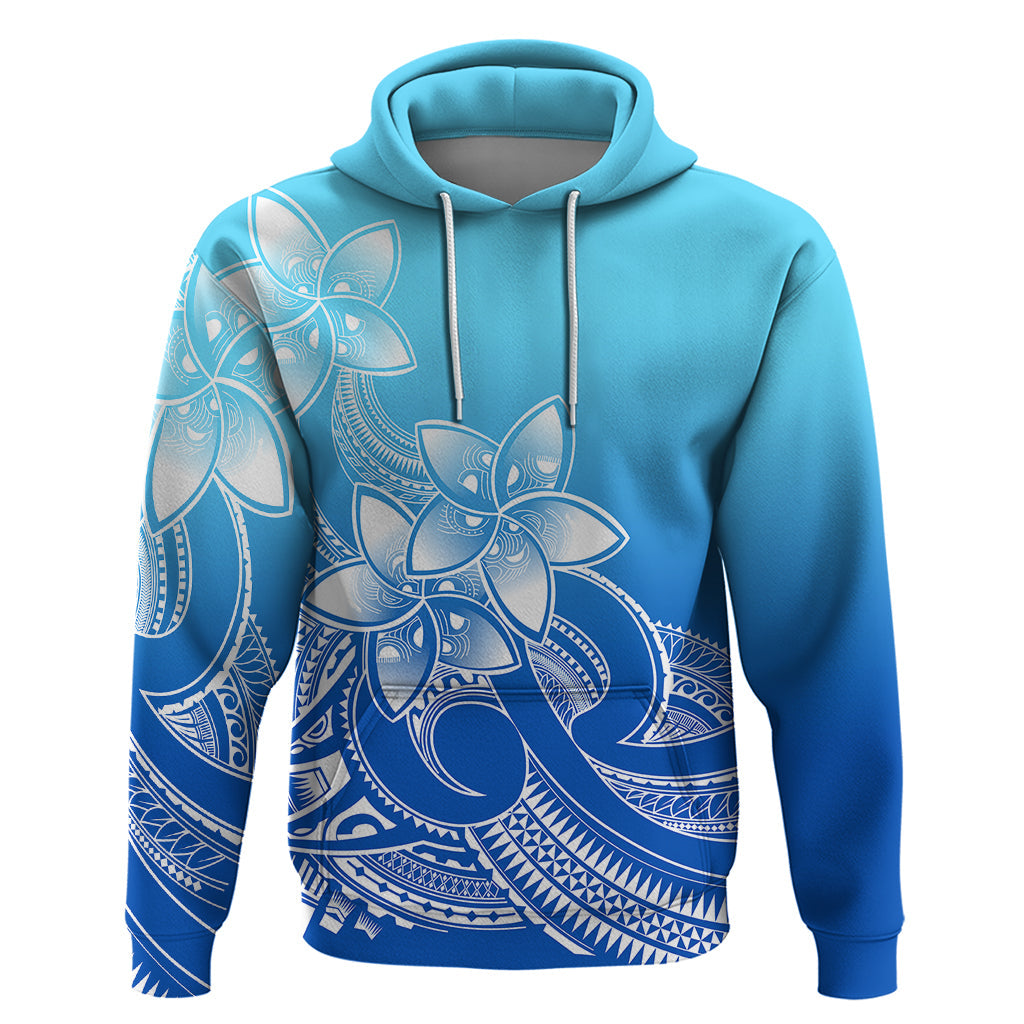 Polynesian Pride Plumeria Flowers Hoodie Polynesian Tribal Gradient Blue LT9