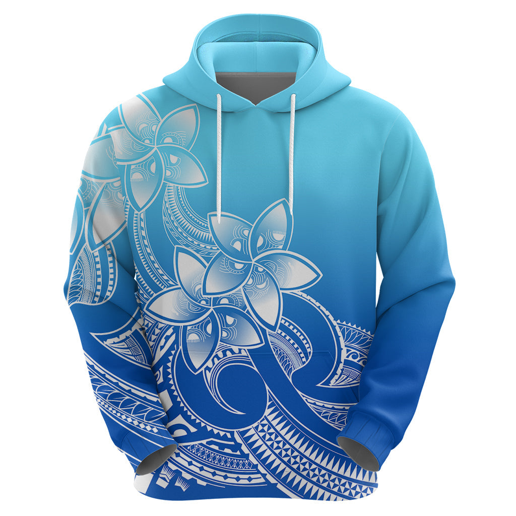 Polynesian Pride Plumeria Flowers Hoodie Polynesian Tribal Gradient Blue LT9