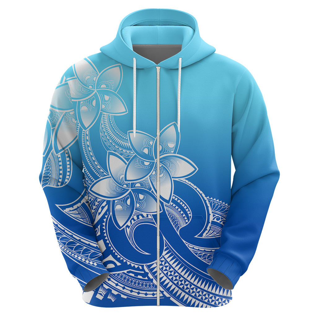 Polynesian Pride Plumeria Flowers Hoodie Polynesian Tribal Gradient Blue LT9