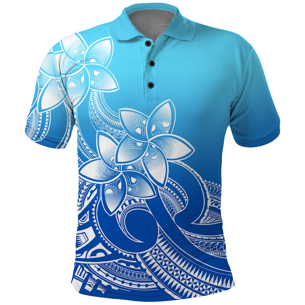 Polynesian Pride Plumeria Flowers Polo Shirt Polynesian Tribal Gradient Blue LT9