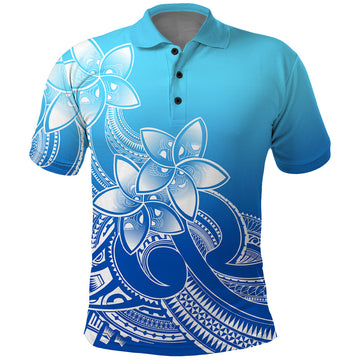 Polynesian Pride Plumeria Flowers Polo Shirt Polynesian Tribal Gradient Blue LT9
