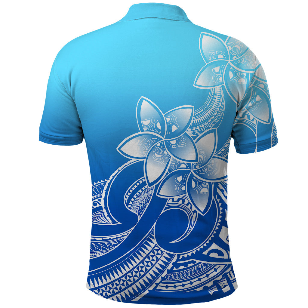 Polynesian Pride Plumeria Flowers Polo Shirt Polynesian Tribal Gradient Blue LT9