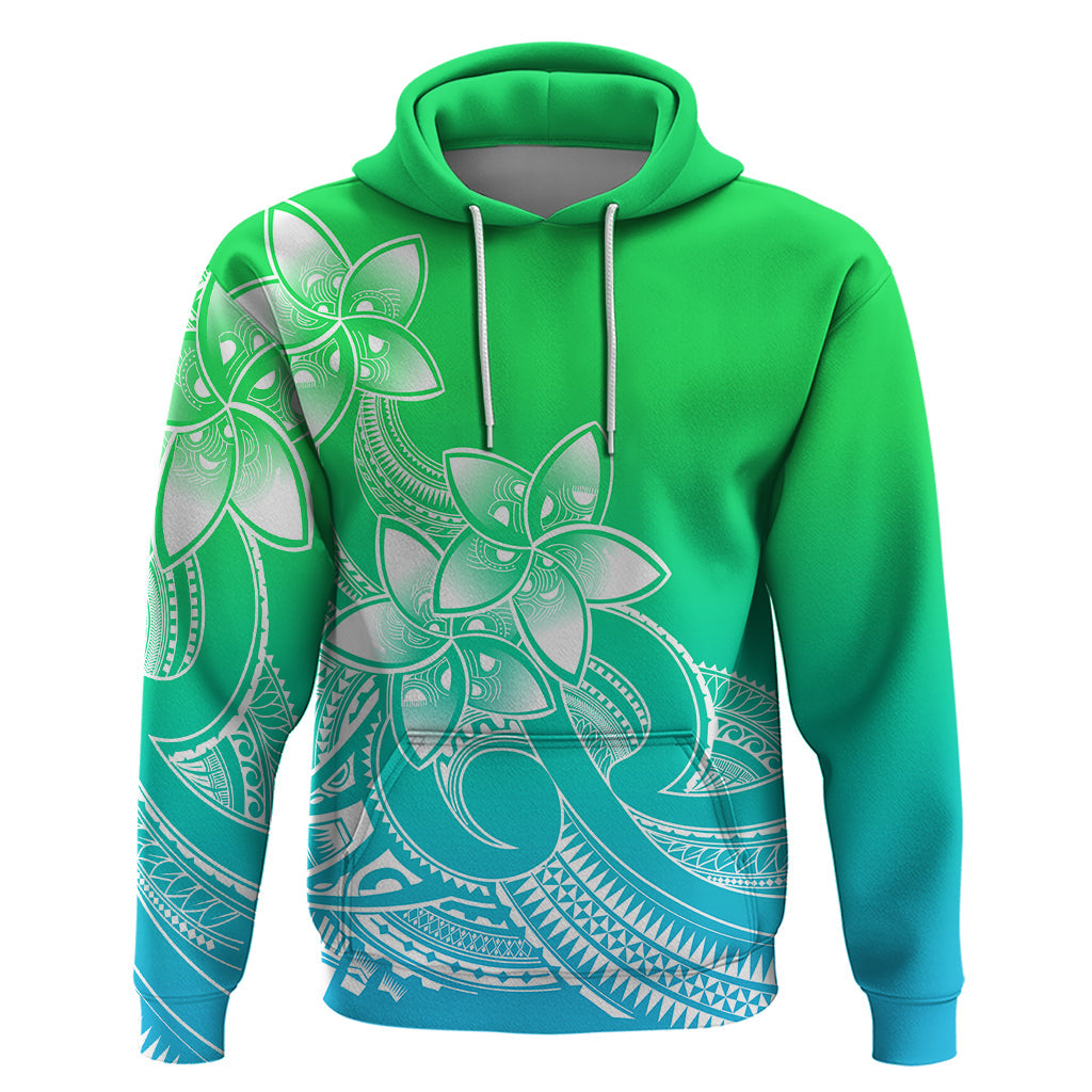 Polynesian Pride Plumeria Flowers Hoodie Polynesian Tribal Gradient Green LT9