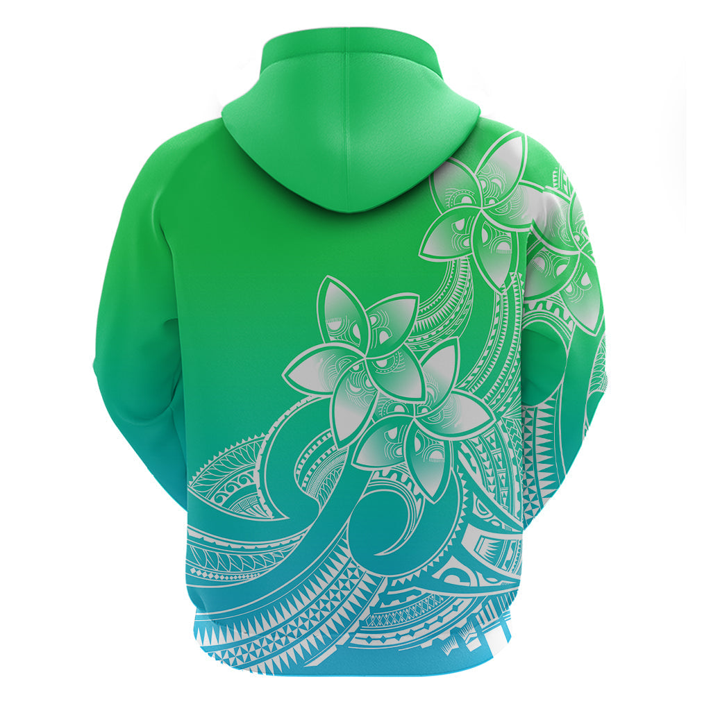 Polynesian Pride Plumeria Flowers Hoodie Polynesian Tribal Gradient Green LT9