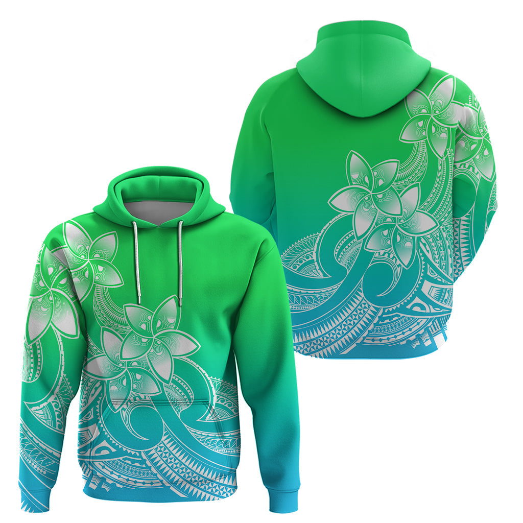 Polynesian Pride Plumeria Flowers Hoodie Polynesian Tribal Gradient Green LT9