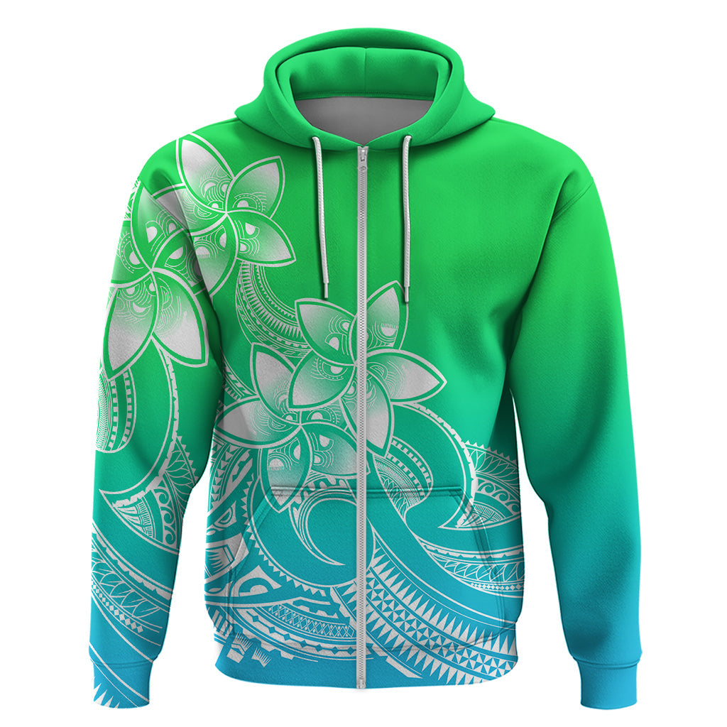 Polynesian Pride Plumeria Flowers Hoodie Polynesian Tribal Gradient Green LT9