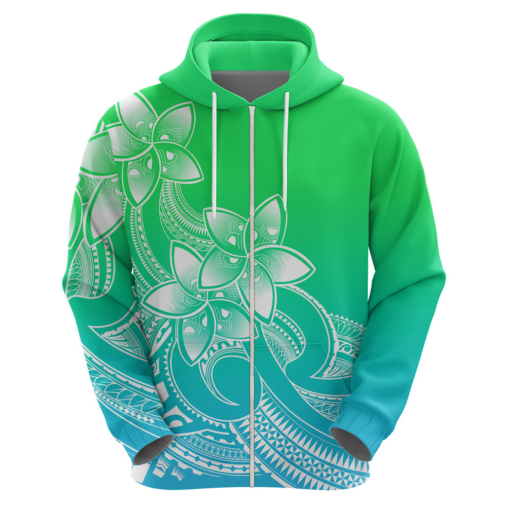 Polynesian Pride Plumeria Flowers Hoodie Polynesian Tribal Gradient Green LT9