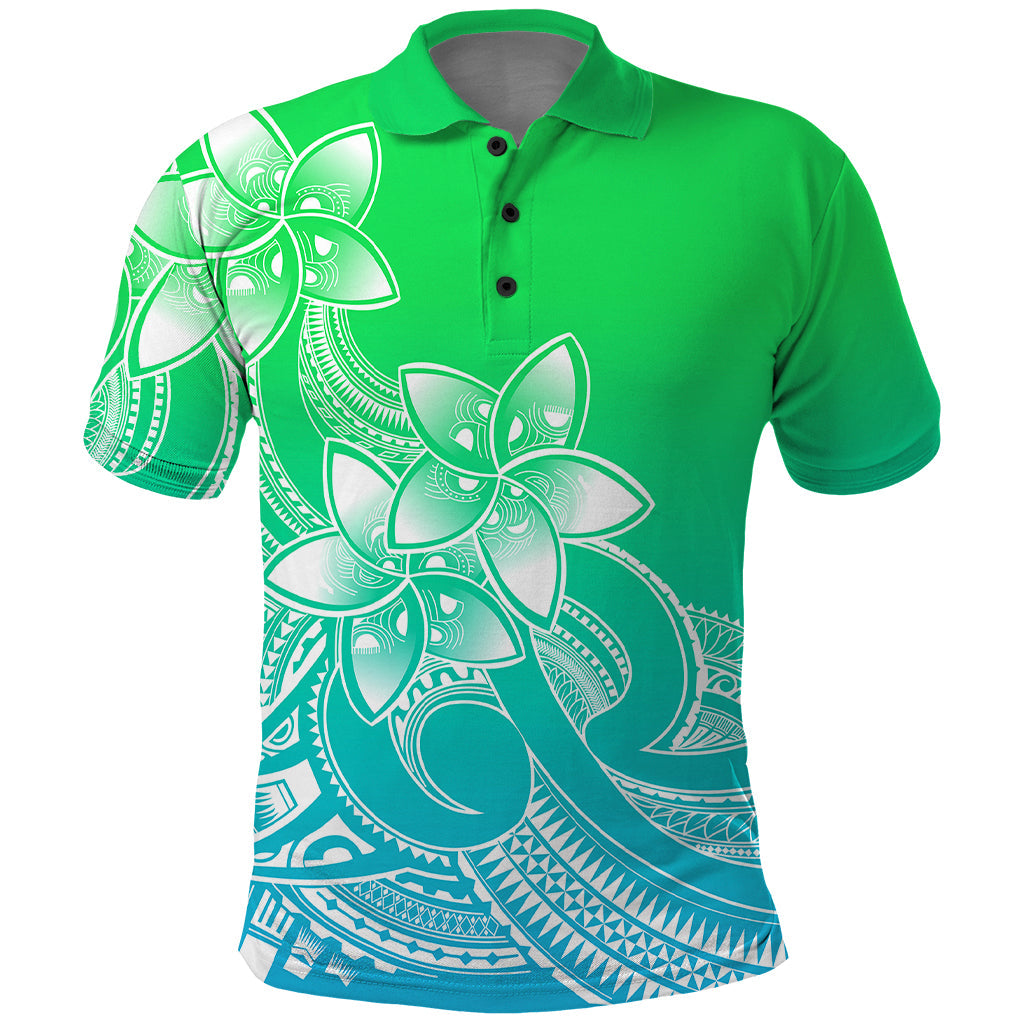 Polynesian Pride Plumeria Flowers Polo Shirt Polynesian Tribal Gradient Green LT9