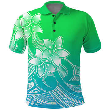 Polynesian Pride Plumeria Flowers Polo Shirt Polynesian Tribal Gradient Green LT9