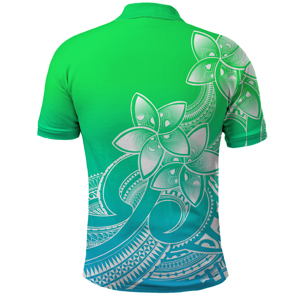 Polynesian Pride Plumeria Flowers Polo Shirt Polynesian Tribal Gradient Green LT9