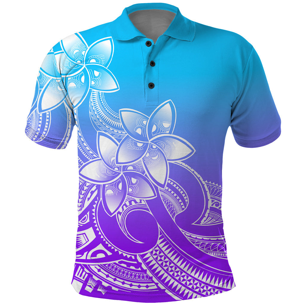 Polynesian Pride Plumeria Flowers Polo Shirt Polynesian Tribal Gradient Purple LT9