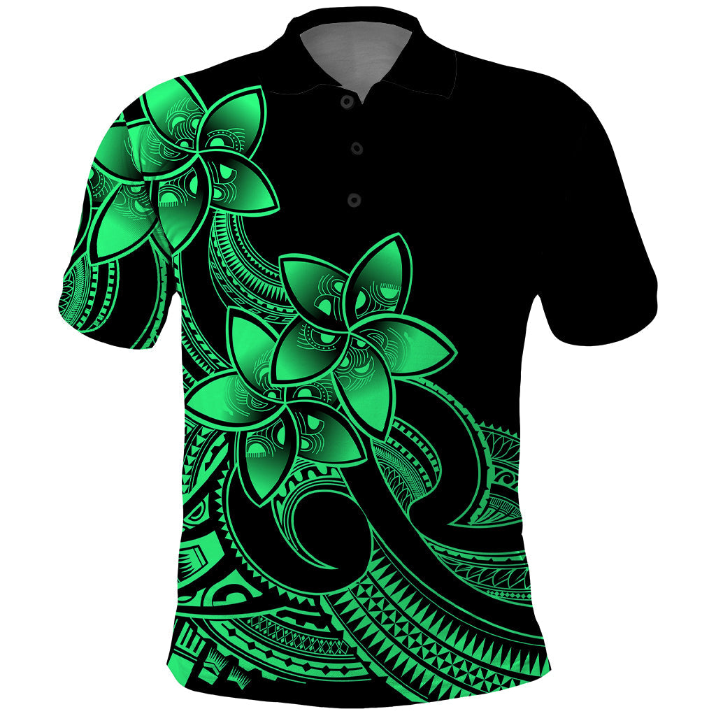 Polynesian Pride Plumeria Flowers Polo Shirt Polynesian Tribal Green Vibe LT9