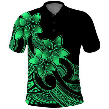 Polynesian Pride Plumeria Flowers Polo Shirt Polynesian Tribal Green Vibe LT9