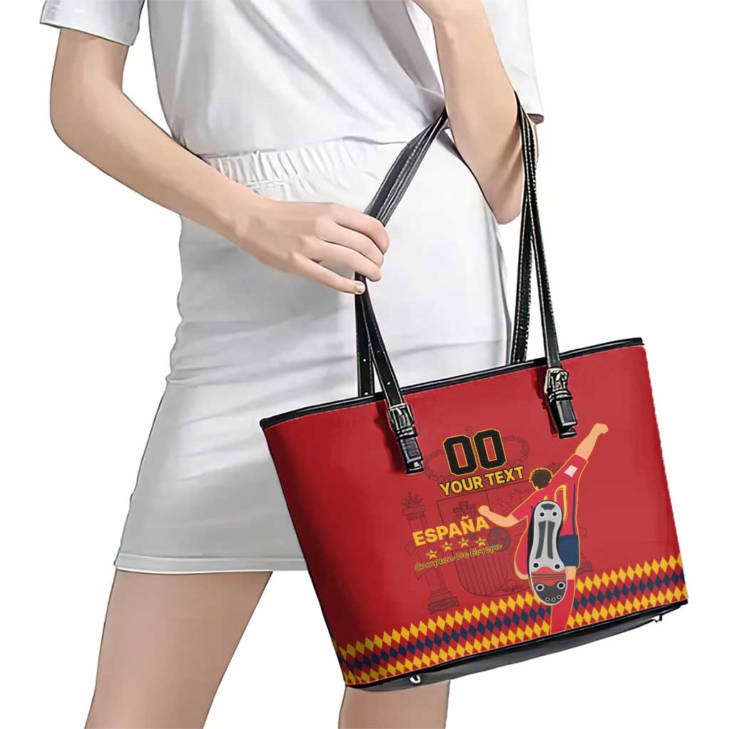 Custom Spain Euro 2024 Champions Leather Tote Bag La Roja Campeon De Europa LT9