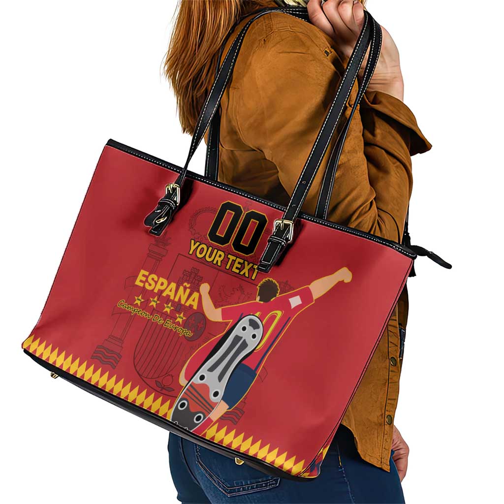 Custom Spain Euro 2024 Champions Leather Tote Bag La Roja Campeon De Europa LT9