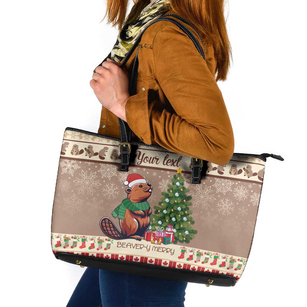 Personalized Beaver-y Merry Leather Tote Bag Canada Merry Christmas Beavers LT9