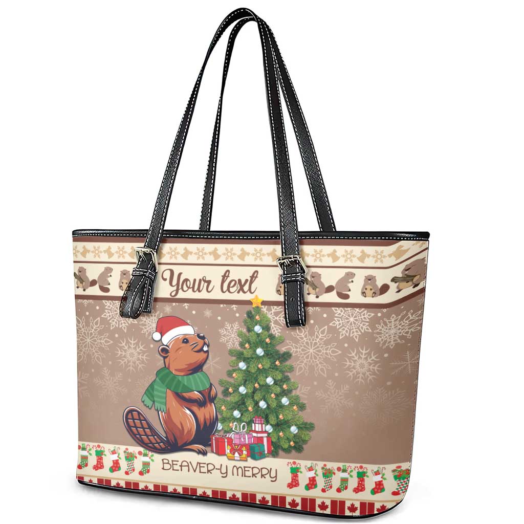 Personalized Beaver-y Merry Leather Tote Bag Canada Merry Christmas Beavers LT9