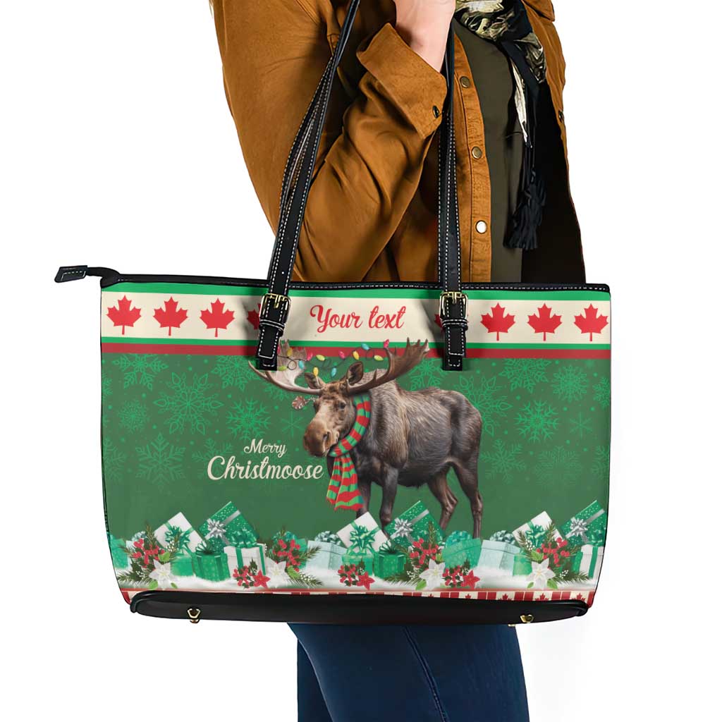 Personalized Merry Christmoose Leather Tote Bag Canada Merry Christmas Moose LT9