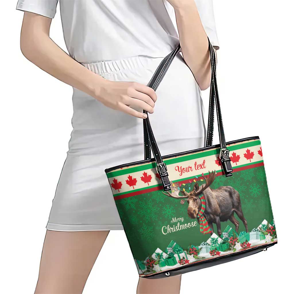 Personalized Merry Christmoose Leather Tote Bag Canada Merry Christmas Moose LT9