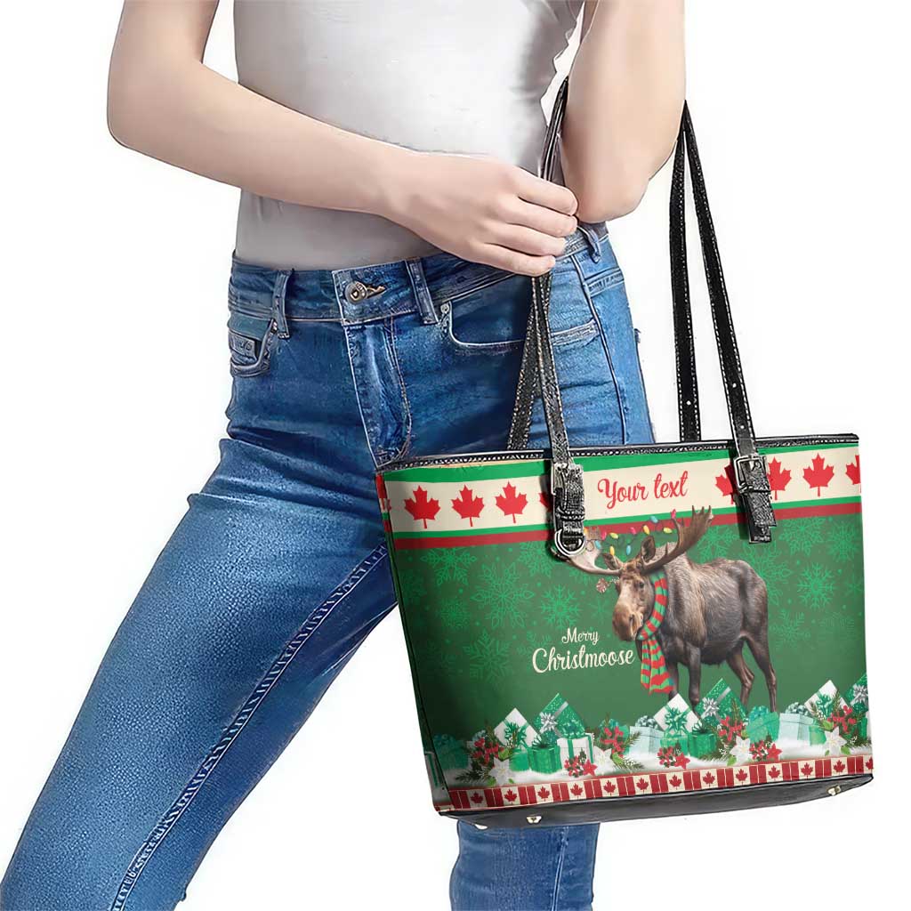 Personalized Merry Christmoose Leather Tote Bag Canada Merry Christmas Moose LT9