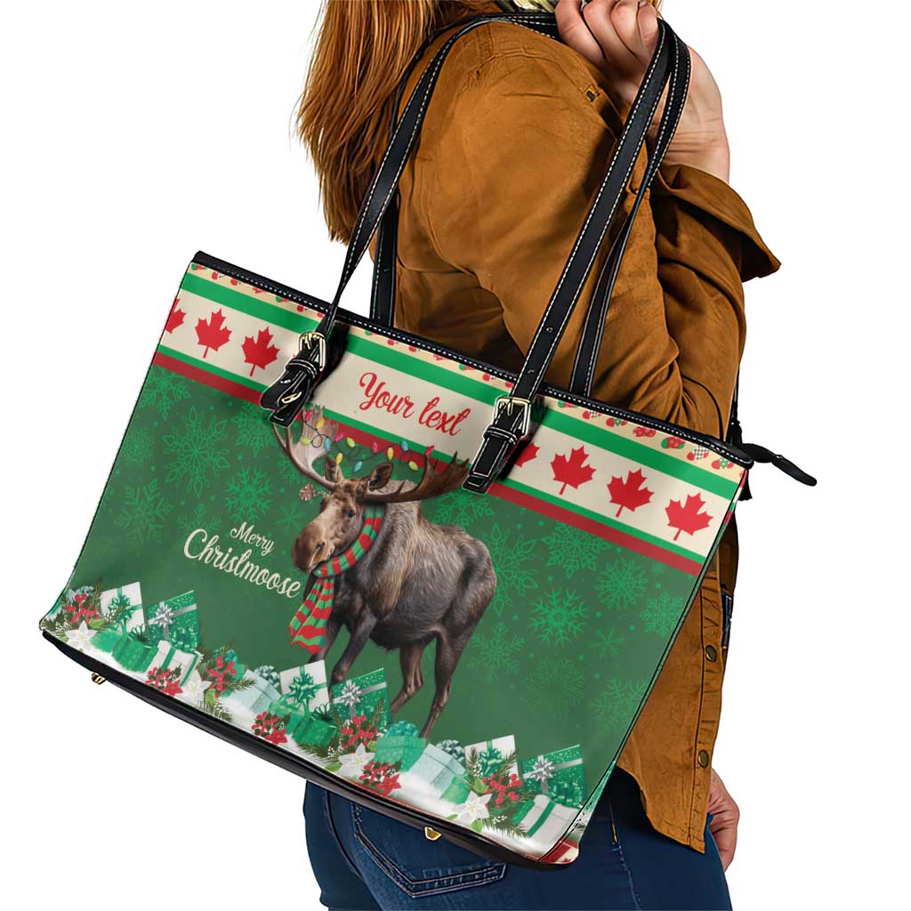 Personalized Merry Christmoose Leather Tote Bag Canada Merry Christmas Moose LT9