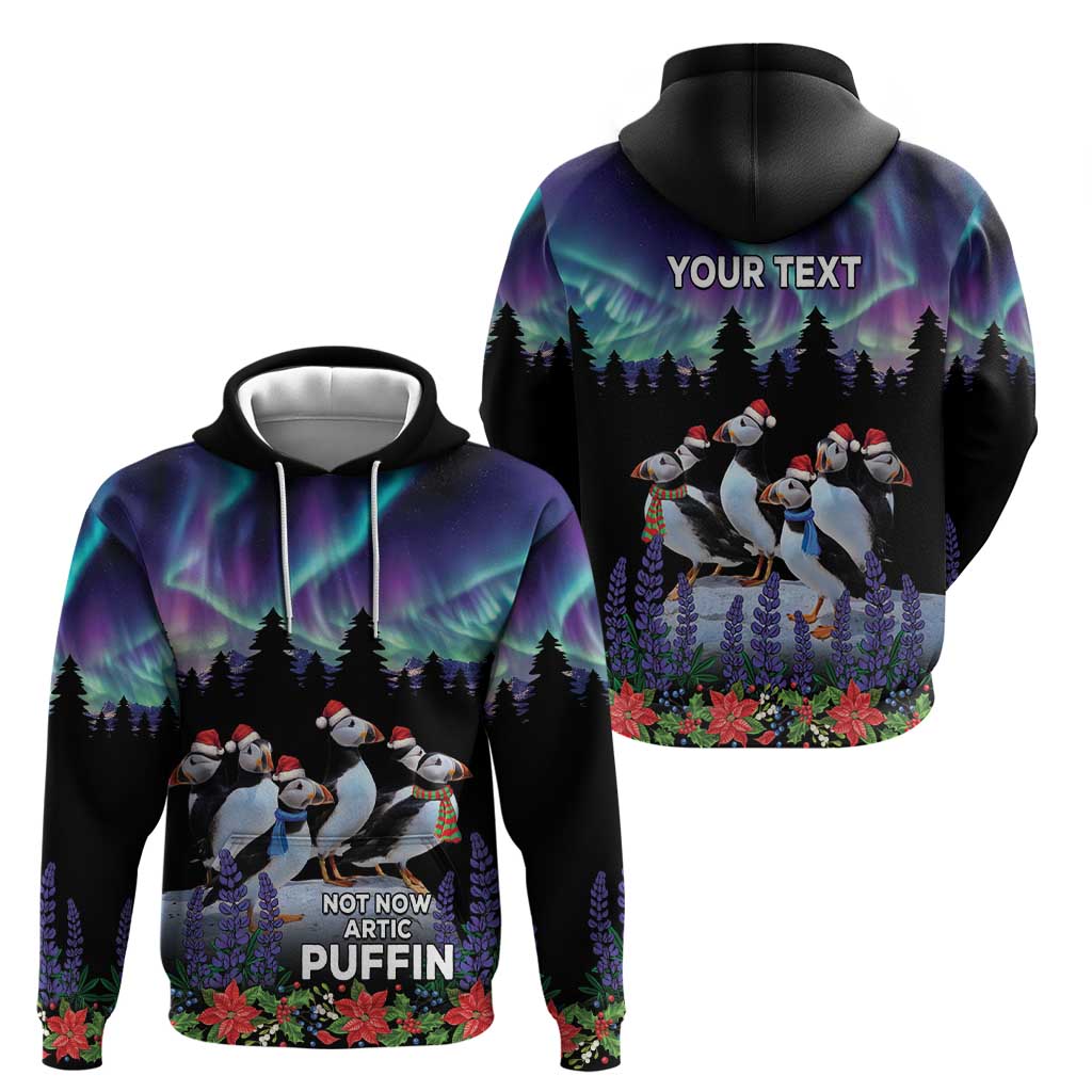 Personalized Not Now Arctic Puffin Hoodie Icelandic Christmas with Northern Lights LT9