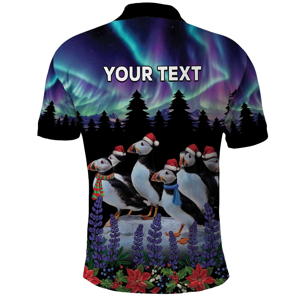 Personalized Not Now Arctic Puffin Polo Shirt Icelandic Christmas with Northern Lights LT9