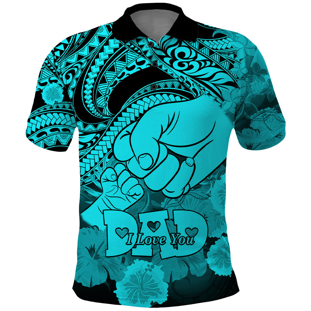 Custom Polynesian Pride Happy Father Day Polo Shirt I Love You Dad Polynesian Tribal Aqua LT9