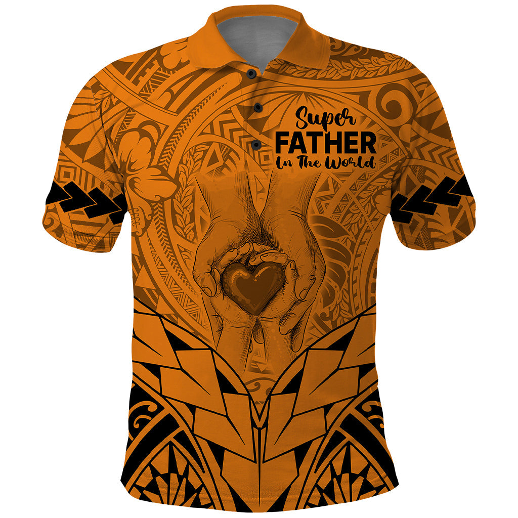 Polynesian Fathers Day Gift For Dad Polo Shirt Super Father In The World Gold Polynesian Pattern LT9