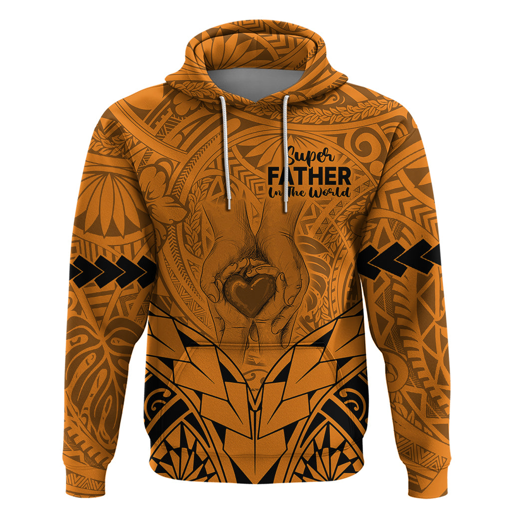 Personalised Polynesian Father's Day Gift For Dad Hoodie Super Father In The World - Gold Polynesian Pattern LT9