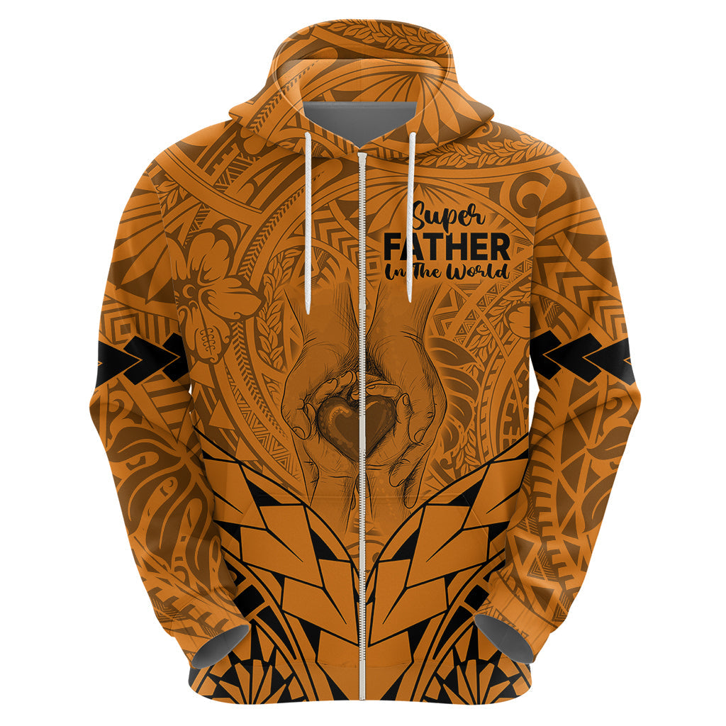 Personalised Polynesian Father's Day Gift For Dad Hoodie Super Father In The World - Gold Polynesian Pattern LT9