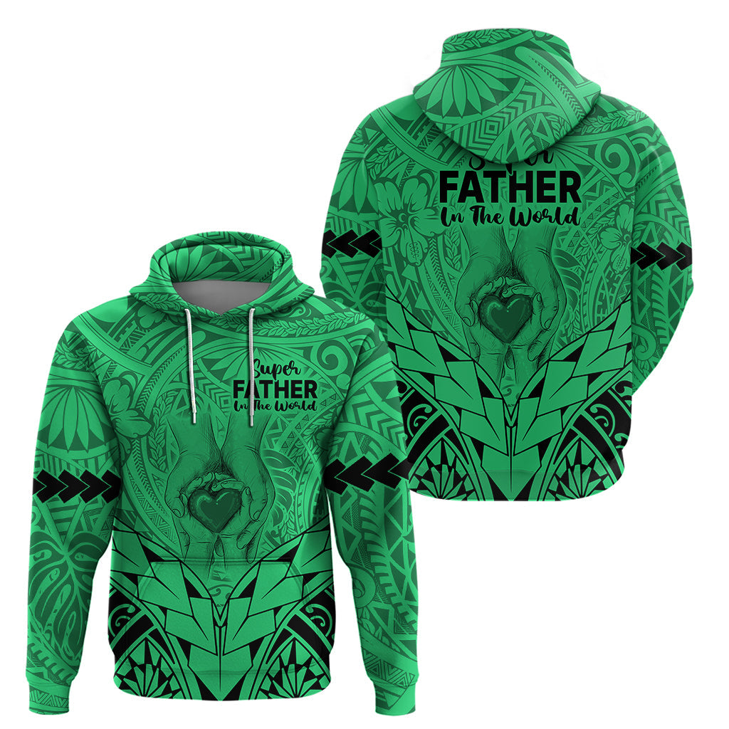 Polynesian Father's Day Gift For Dad Hoodie Super Father In The World - Green Polynesian Pattern LT9